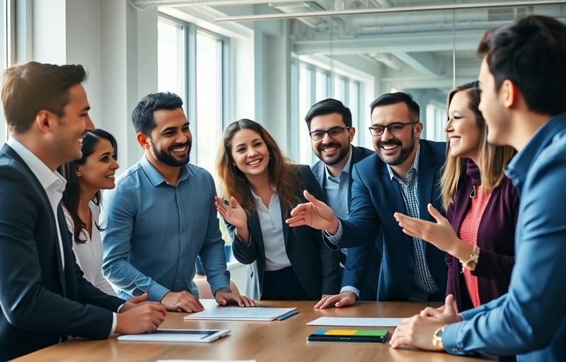 Équipe commerciale dynamique, succès, leadership