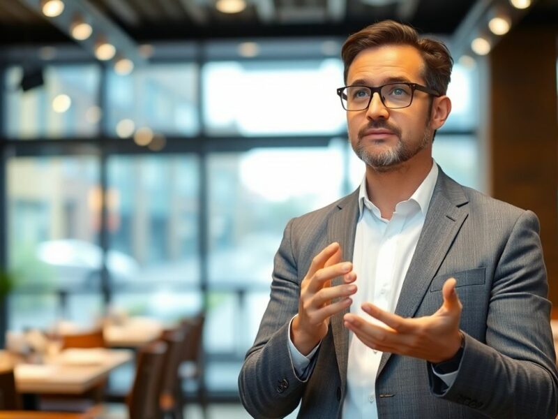 Consultant dans un restaurant, discutant de stratégie.