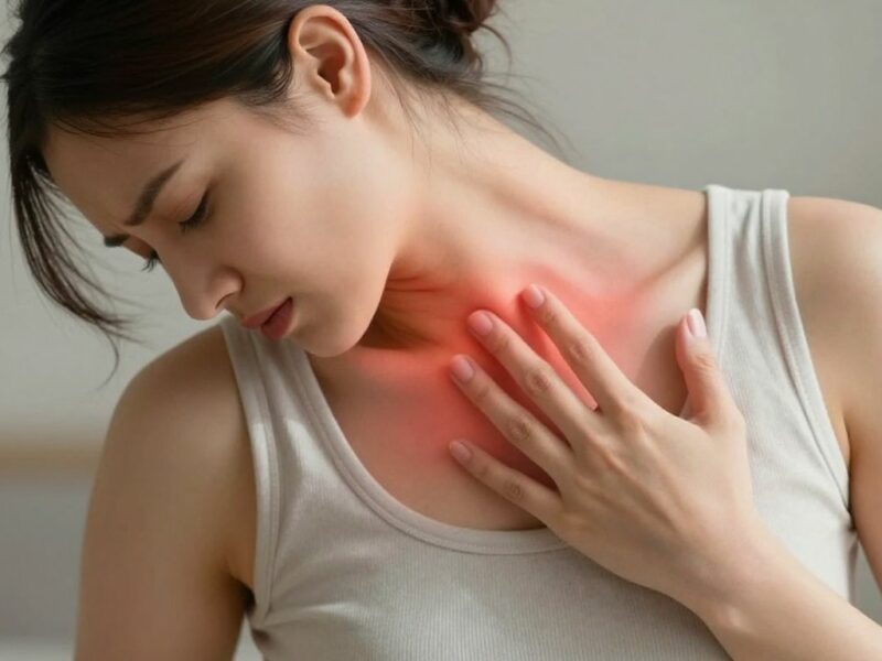 Femme souffrant de douleurs pelviennes, lumière solaire vitamine D