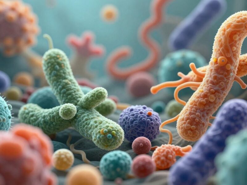 Microbiote intestinal : bactéries et champignons dans l'intestin humain.