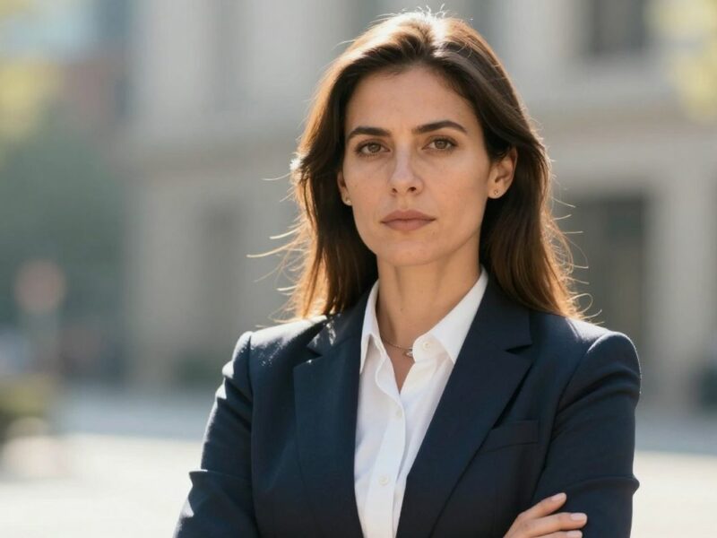 Woman in professional attire looking confident and empowered.